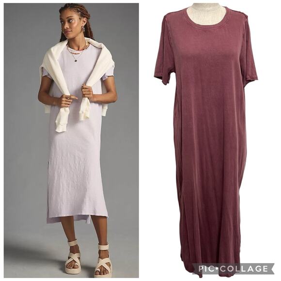 Daily Practice by Anthropologie L Large Maxi T-Shirt Dress Side Slit Crew Neck - Picture 1 of 16